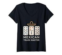 Donna Domino Giocatore di Domino del Treno Messicano Master Gioco di Piastrelle per Amanti Maglietta con Collo a V
