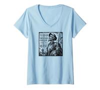 Donna Don Quijote The Impossible Dream Stampa xilografia Nera Maglietta con Collo a V