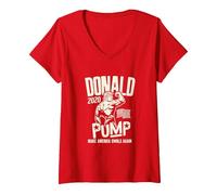 Donna Donald Pump Swole Workout 2020 Election Shirt Maglietta con Collo a V, Rosso, L
