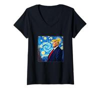Donna Donald Trump Notte stellata Arte Van Gogh Style politico Maglietta con Collo a V