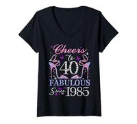 Donna Donna Cheers to 40 anni Old EST 1985 40th Birthday Queen Maglietta con Collo a V