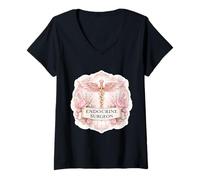 Donna Donna Chirurgo Endocrino Caduceo Distintivo Endocrinologia Floreale Maglietta con Collo a V