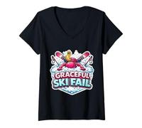 Donna Donna Graceful Ski Fail Divertente Newbie Sciatore Faceplant Sci Maglietta con Collo a V
