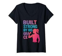 Donna Donna Potente dicendo femminismo Religioso Cristiano Fede Maglietta con Collo a V