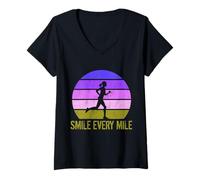 Donna Donne Che corrono Maratona Divertente Corridore Sorridere Ogni miglio Maglietta con Collo a V