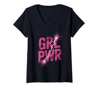 Donna Donne di Potere GRL PWR Motivazione Forza Femminista Girl Maglietta con Collo a V
