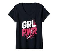 Donna Donne di Potere GRL PWR Motivazione Forza Femminista Girl Maglietta con Collo a V