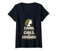 Donna Donne Militari Soldato Donna Curls And Courage Maglietta con Collo a V