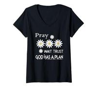 Donna Donne Pregare Aspetta Fiducia Soft Tees Grafica Carina Maglietta con Collo a V