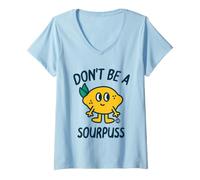 Donna Don't Be A Sourpuss Funny Lemon Cat Maglietta con Collo a V
