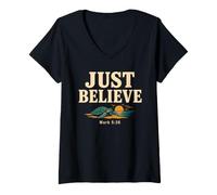Donna Don't Be Afraid Just Believe Mark 5:36 Sea Turtle Faith Maglietta con Collo a V