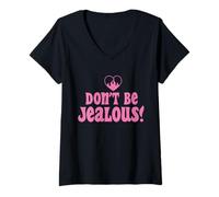 Donna Don't Be Jealous Retro Pink Citazione Grafica Maglietta con Collo a V