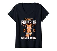 Donna Don't Bother Me Right Meow Gamer Kitty Design Maglietta con Collo a V