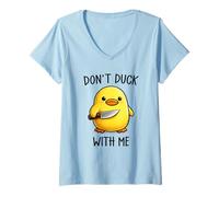 Donna Don't Duck with Me Funny Cute Kawaii Duck Meme Knife Maglietta con Collo a V