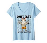 Donna Dont Fart Weightlifting Cat Funny Gym Workout Fitness Coach Maglietta con Collo a V