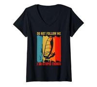 Donna Don't Follow Me I Do Stupid Things Retro Windsurf Maglietta con Collo a V