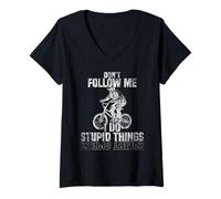 Donna Don't Follow Me I do Stupid Things Scheletro Guida BMX Maglietta con Collo a V