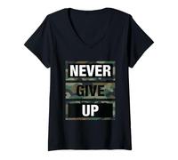Donna Don't Give Up Illustration Quotes Novelty Graphic Designs Maglietta con Collo a V