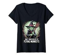 Donna Don't Make Me Get My Flying Monkeys Wicked Witch Maglietta con Collo a V