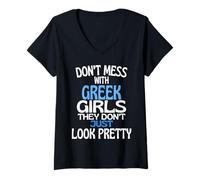 Donna Dont Mess with Pretty Gr irls Funny Greece Citazione Maglietta con Collo a V