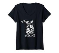 Donna Don't Moose with Me Tee Cute Funny Design Mugs Decor Maglietta con Collo a V