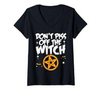 Donna Don't Piss off The Witch Divertente Sarcastico Halloween Witch Maglietta con Collo a V