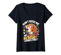 Donna Don't Rush Me My Beagle Comes First Dog Lover Maglietta con Collo a V