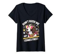 Donna Don't Rush Me My English Springer Spaniel Comes First Maglietta con Collo a V