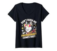 Donna Don't Rush Me My Siberian Husky Comes First Maglietta con Collo a V