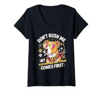 Donna Don't Rush Me My Staffordshire Bull Terrier Comes First Maglietta con Collo a V