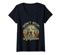 Donna Don't Stop Retrievin Retro Golden Retriever Maglietta con Collo a V
