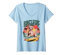Donna Don't Stop Retrieving Golden Retriever Funny Dog Lover Veterinario Maglietta con Collo a V