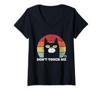 Donna Don't Touch Me Funny Cat Maglietta con Collo a V