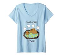 Donna Don't Worry Be Cappy Capybara Relax Maglietta con Collo a V
