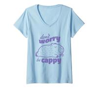 Donna Don't Worry Be Cappy Funny Capybara Maglietta con Collo a V