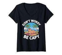 Donna Don't Worry Be Capy Animal Capybara Carino Divertente Maglietta con Collo a V