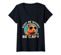 Donna Don't Worry Be Capy Funny Capybara Maglietta con Collo a V