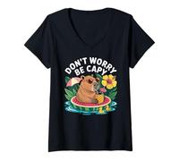Donna Don't Worry Be Capy Women Boys Kids Funny Capybara Rodents Maglietta con Collo a V