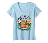 Donna Don't Worry Be Capy Women Boys Kids Funny Capybara Rodents Maglietta con Collo a V