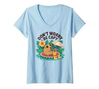 Donna Don't Worry Be Capy Women Boys Kids Funny Capybara Rodents Maglietta con Collo a V