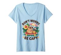Donna Don't Worry Be Capy Women Boys Kids Funny Capybara Rodents Maglietta con Collo a V