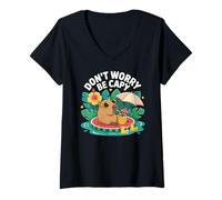Donna Don't Worry Be Capy Women Boys Kids Funny Capybara Rodents Maglietta con Collo a V