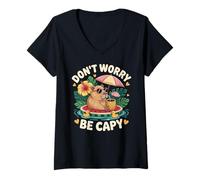 Donna Don't Worry Be Capy Women Boys Kids Funny Capybara Rodents Maglietta con Collo a V