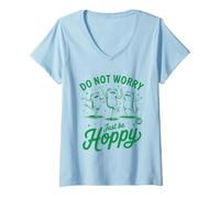 Donna Don't Worry Just Be Hoppy Funny Frog Maglietta con Collo a V