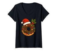 Donna Donut Doughnut Merry Xmas Cappello di Babbo Natale Ragazzi Ragazze Bambino Maglietta con Collo a V