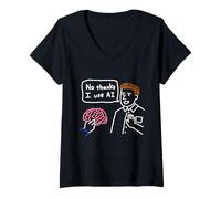 Donna Doodle Intelligenza Artificiale Umorismo No Grazie Uso AI Maglietta con Collo a V