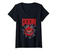 Donna Doom Cacodemon with Lightning Distressed Video Game Maglietta con Collo a V