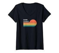 Donna Door County Retro Sunset Maglietta con Collo a V