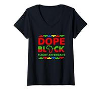 Donna Dope Black Assistente di Volo Orgoglioso Black Air Hostess Carriera Maglietta con Collo a V