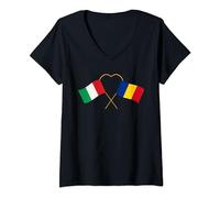 Donna Doppia cittadinanza Italia Romania Bandiera rumena Maglietta con Collo a V